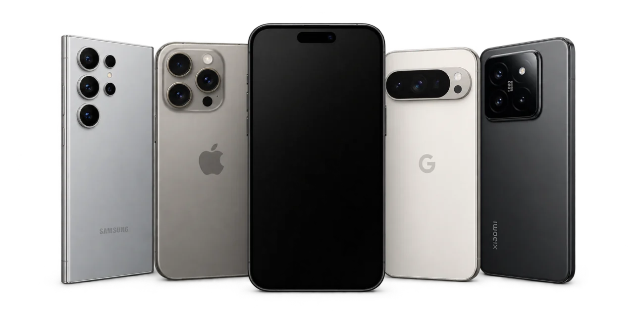 Illustrative selection of Apple, Samsung, Google Pixel and Xiaomi smartphones